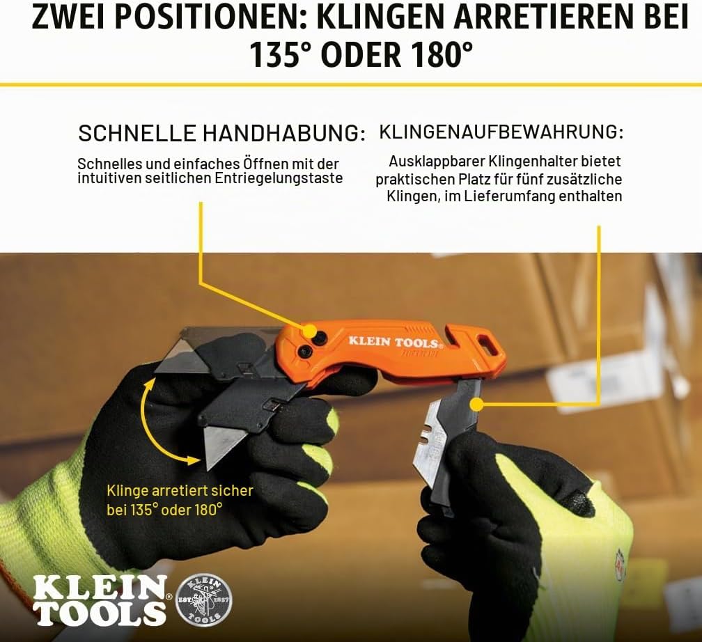 Klein Tools 44303 | Universalmesser klappbar mit Klingenaufbewahrung | Faltbares Teppichmesser mit S