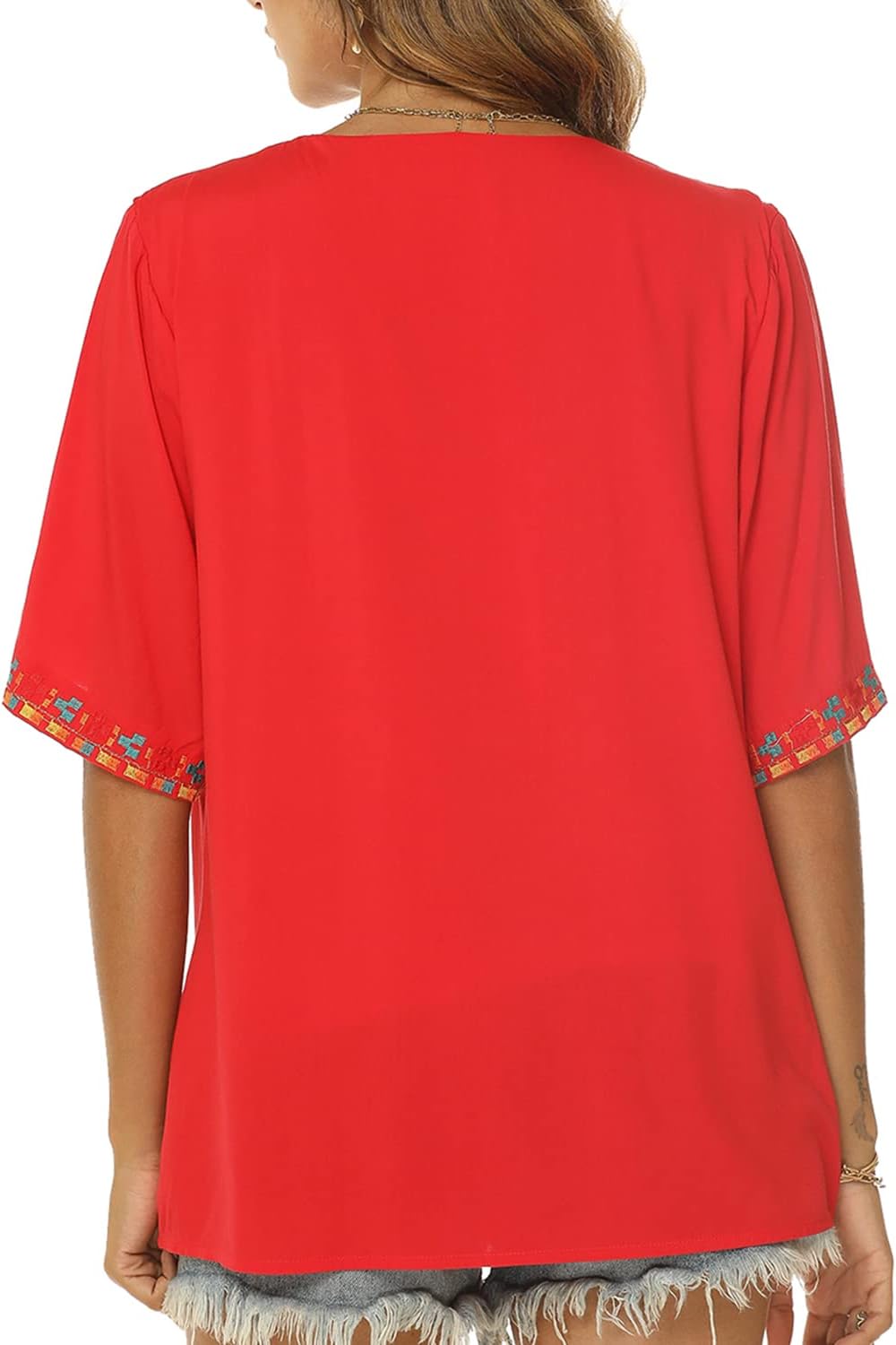 Seasonal Tunika Damen Sommer Boho Bluse Folklore Stickerei Oberteil Trachten Hippie Kleidung Kurzarm