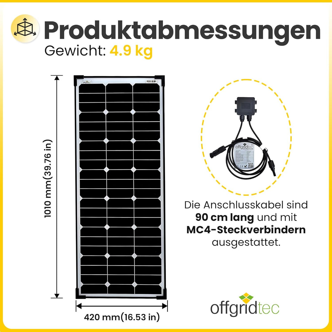 Offgridtec® SPR-Ultra-80 80W SLIM 12V High-End Solarpanel 80 Watt Slim, 80 Watt Slim