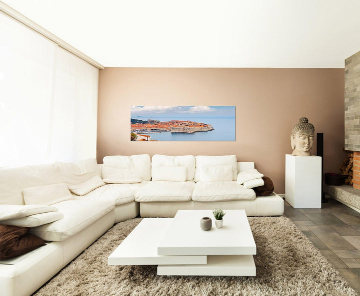 Paul Sinus Art Panoramabild auf Leinwand und Keilrahmen 150x50cm Kroatien Dubrovnik Hafenstadt Meer