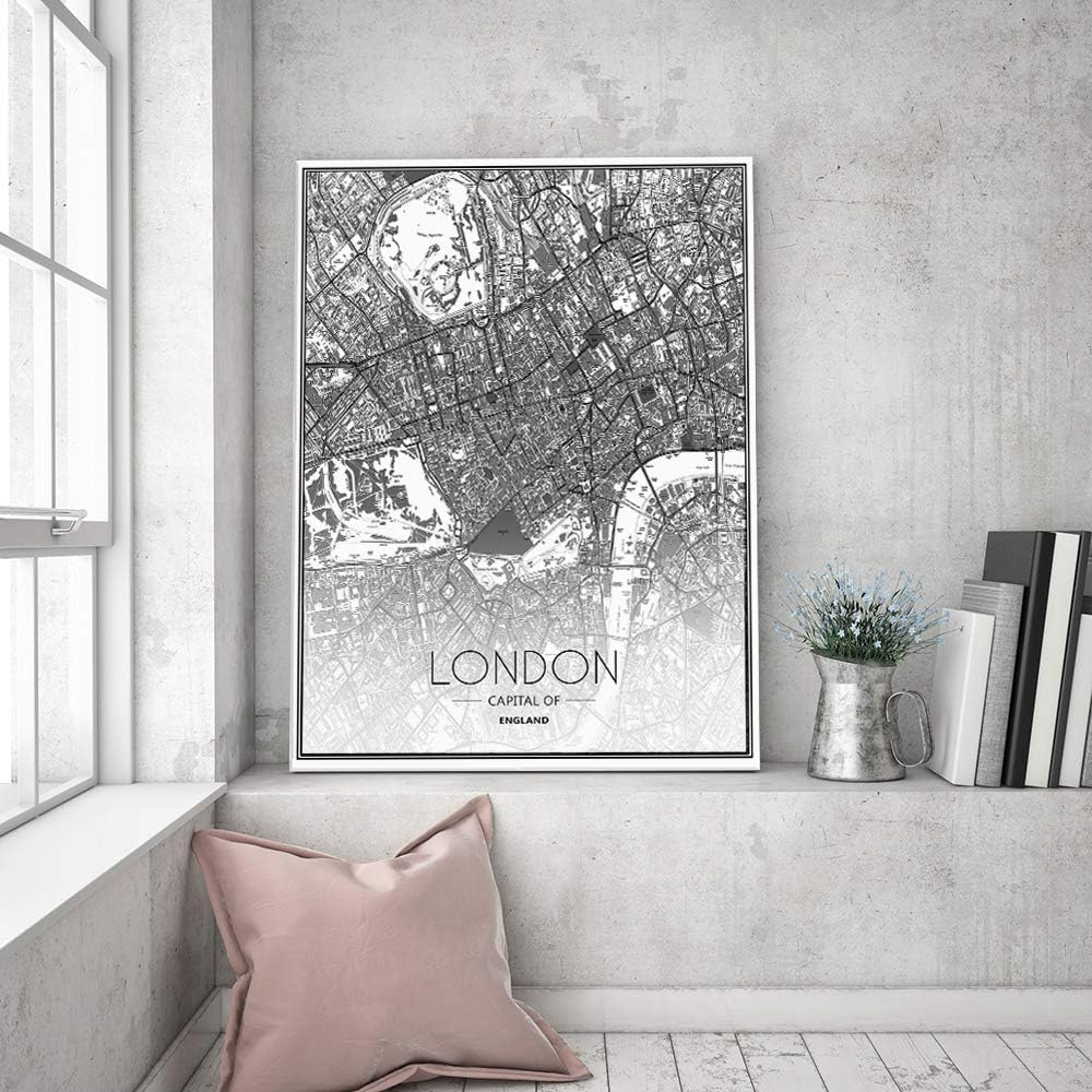 Feeby Leinwandbilder London Bilder Kunstdruck Landkarte Stadt Abstrakt Grau 40x60 cm M12112 40L x 60