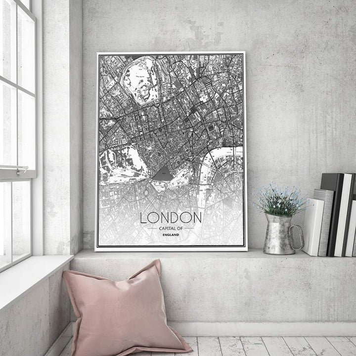 Feeby Leinwandbilder London Bilder Kunstdruck Landkarte Stadt Abstrakt Grau 40x60 cm M12112 40L x 60