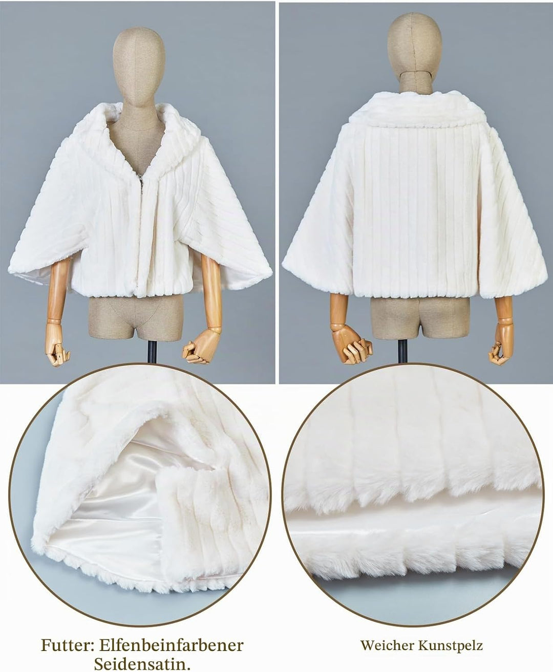 BEAUTELICATE Kunstpelz Bolero Schal Stola Pelz Cape Damen Braut Elfenbein Brautschal Brautjacke fur