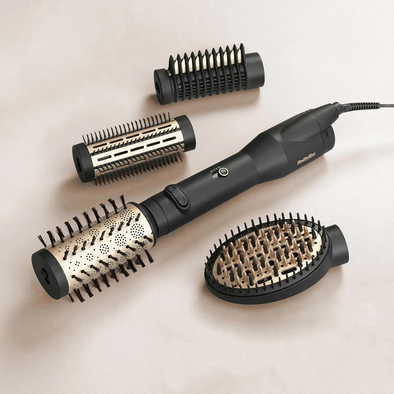 BaByliss Big Hair Luxe Rotierende Warmluftbürste, Föhnbürste mit 4 Aufsätzen zum Glätten, Bürsten un