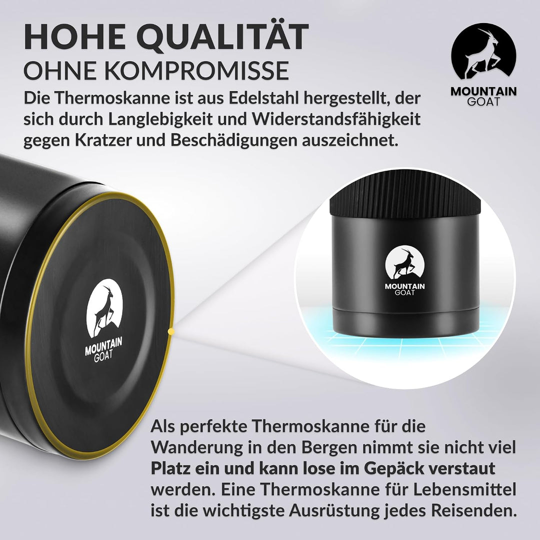 MOUNTAIN GOAT Thermobehälter für Essen 1L aus Edelstahl, Doppelwandig, Druckentlastungsventil, Isoli