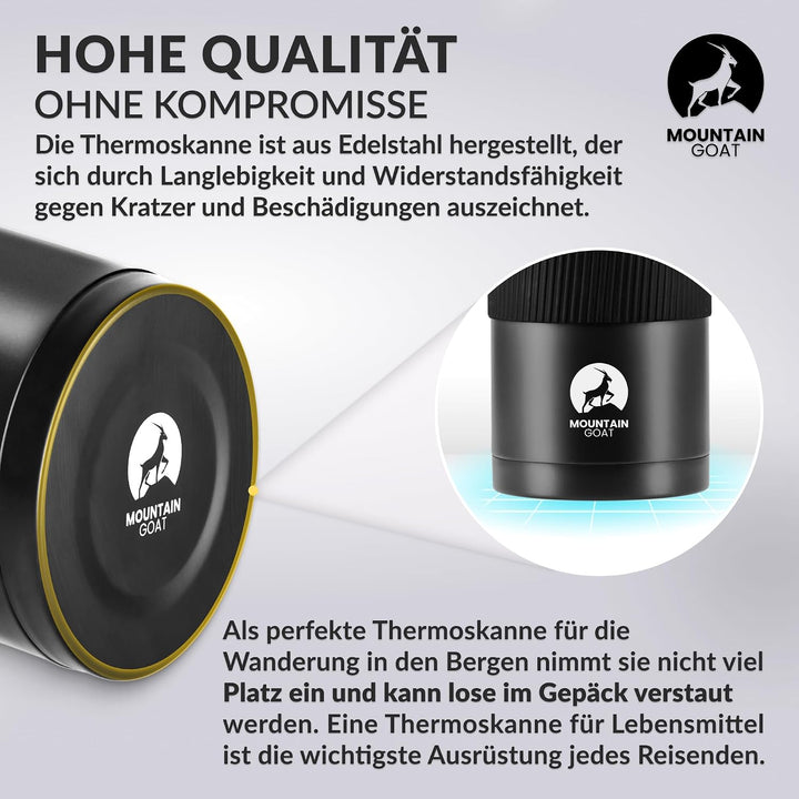 MOUNTAIN GOAT Thermobehälter für Essen 1L aus Edelstahl, Doppelwandig, Druckentlastungsventil, Isoli