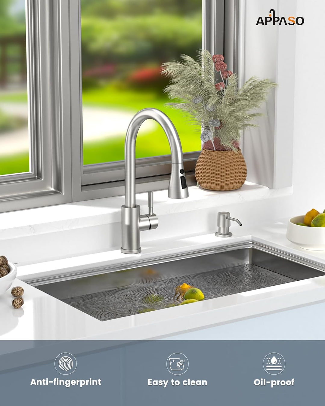 APPASO Wasserhahn Küche mit Spülmittelspender, Küchenarmatur Ausziehbar Hochdruck, Mischbatterie Küc