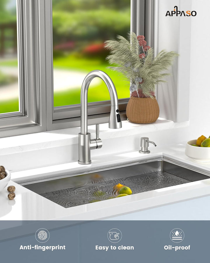 APPASO Wasserhahn Küche mit Spülmittelspender, Küchenarmatur Ausziehbar Hochdruck, Mischbatterie Küc