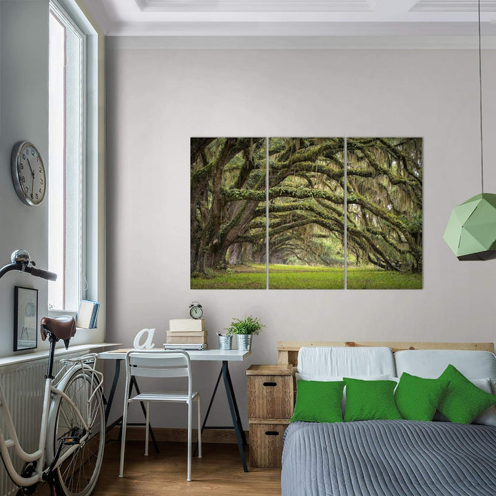 Runa Art Wandbilder Wald Landschaft Bild XXL Schlafzimmer Wohnzimmer Grün Natur 120 x 80 cm 3 Teilig