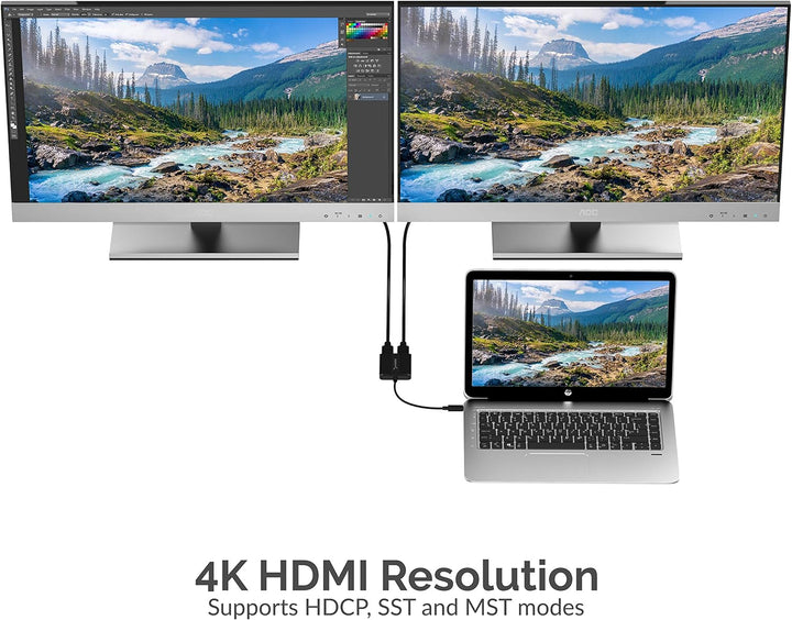 Sabrent USB C auf Dual-HDMI Adapter, HDMI Splitter, Type-C auf HDMI Monitorkonverter unterstützt 4K
