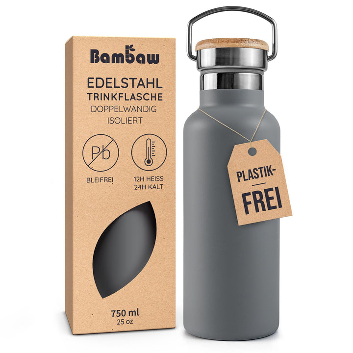 Bambaw Metall Trinkflasche 750ml, Thermosflasche 750ml Edelstahl, Schlank & Auslaufsicher, Leicht zu