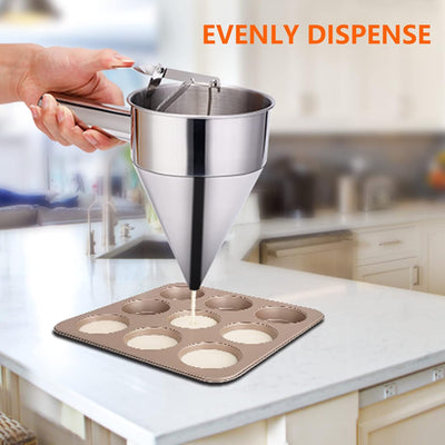 YUNYODA Teigspender, Pfannkuchen Teigspender Edelstahl 600ml Teigportionierer mit Ständer, Pancake P