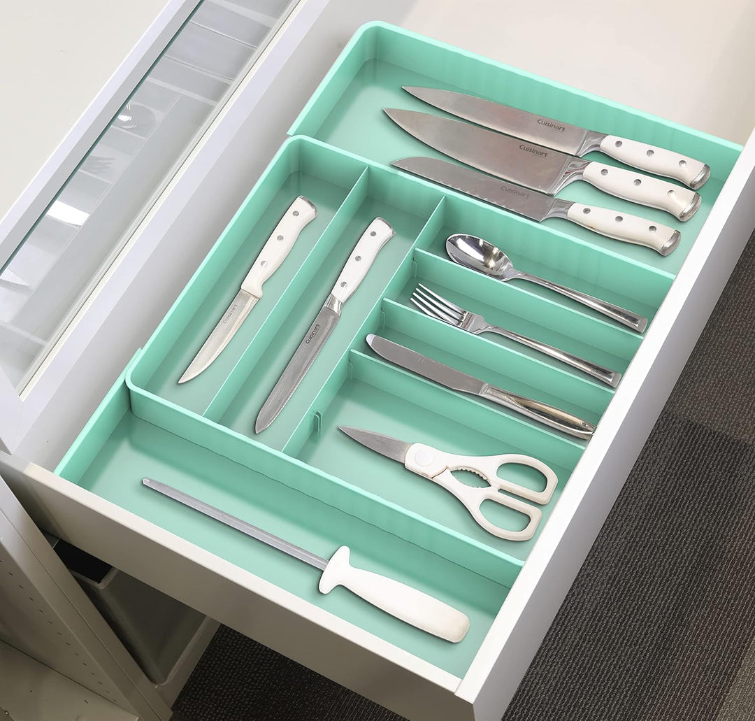 Simple Houseware Erweiterbarer Besteck-Organizer für Küchenschubladen, Türkis, Türkis