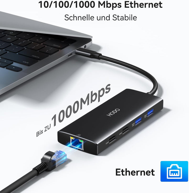 HODO USB C Hub Ethernet für MacBook Air/Pro, Adapter Mac Book Zubehör 10 in 1 mit 4K 60Hz HDMI, Ethe