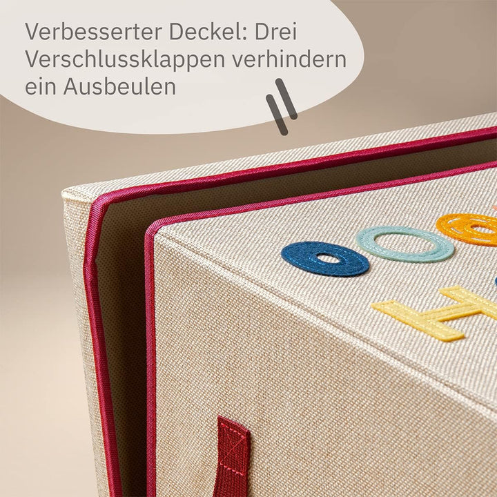 LIFENEY Aufbewahrungsbox mit Deckel und Happy Day I Spielzeugbox mit Motiv passend für Würfelregale