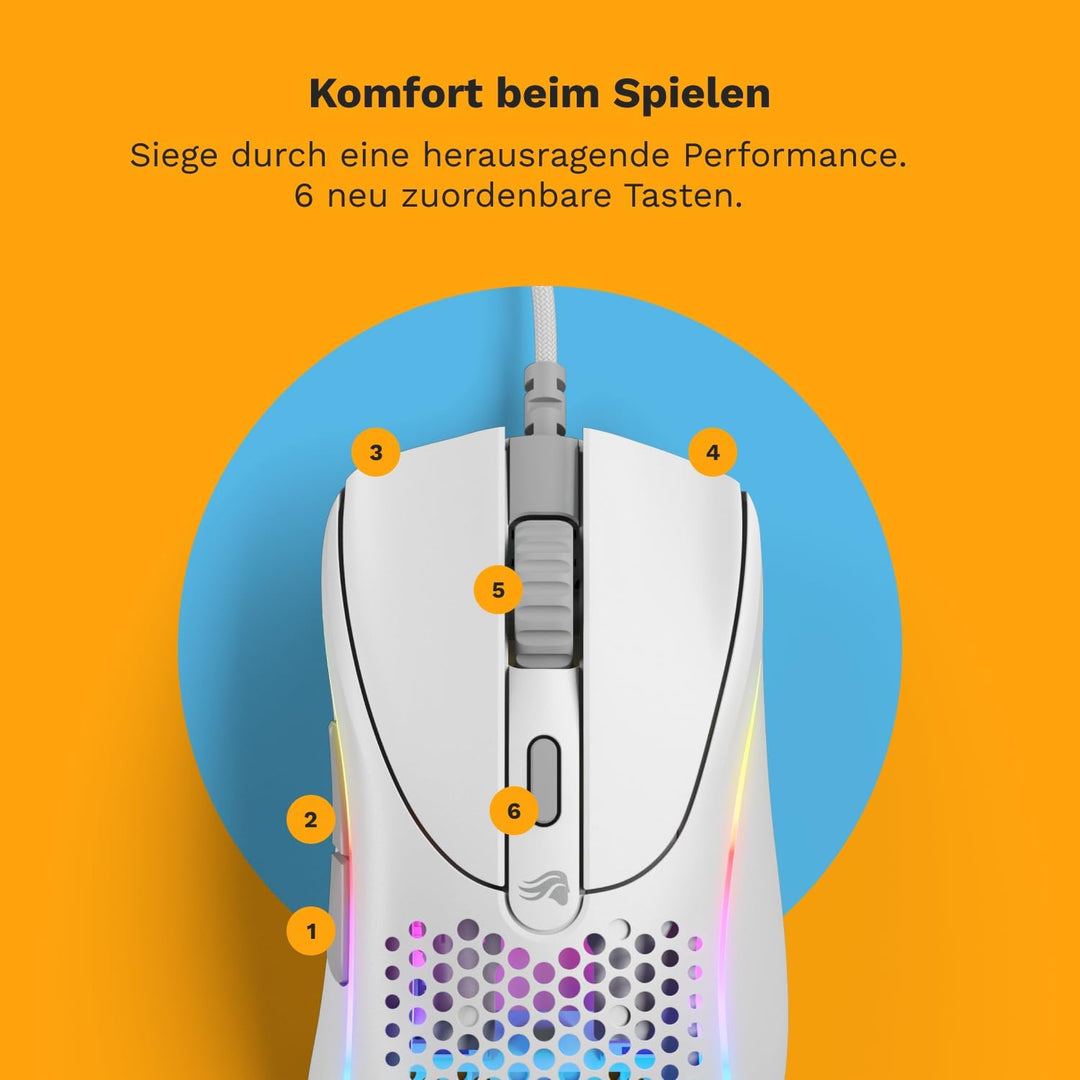 Glorious Gaming - Model D 2: Wired Ergonomic Mouse, Superlight 58g, 26K Optical Sensor, 6 Programmab