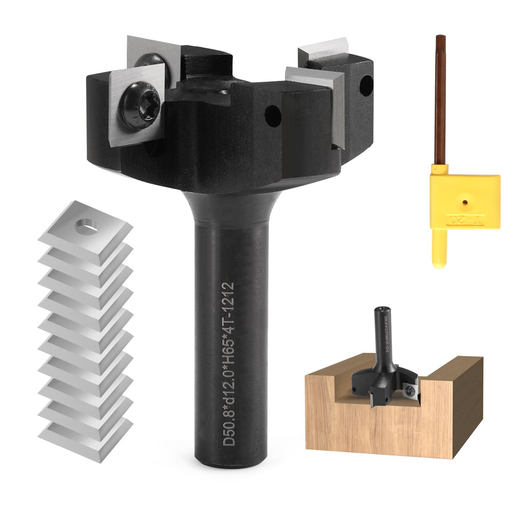 Trvoxviq Planfräser 12mm schaft 4 Flöten mit 10 austauschbaren Hartmetallmessern(12x12x1.5mm), Durch