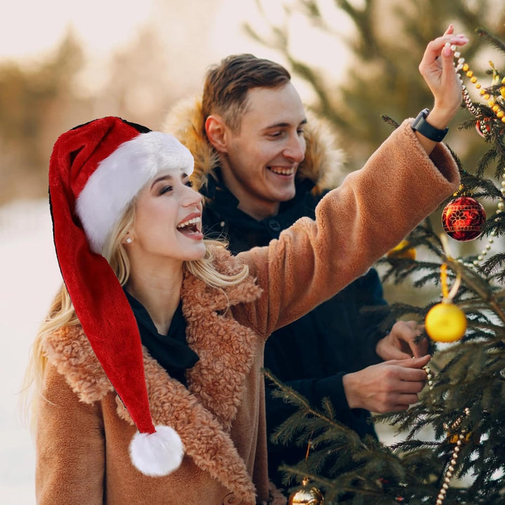 Weihnachtsmütze Verlängerte Erwachsene mit Streifen,Plüsch Weihnachtsmütze für Herren und Damen, San