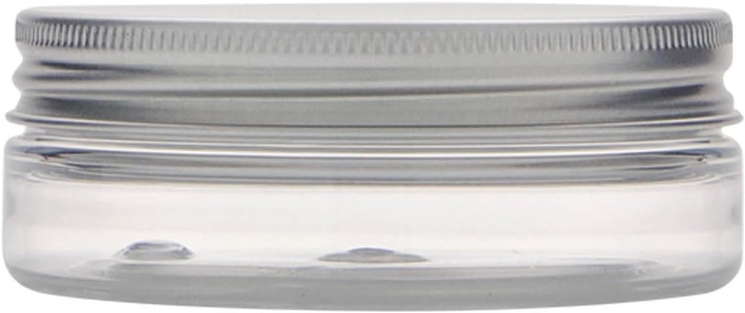 50 ml PET-Dose Isabella klar mit Aluminiumschraubverschluss silber 6er Set für Kosmetik und Aufbewah
