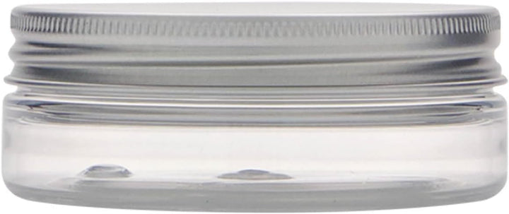 50 ml PET-Dose Isabella klar mit Aluminiumschraubverschluss silber 6er Set für Kosmetik und Aufbewah