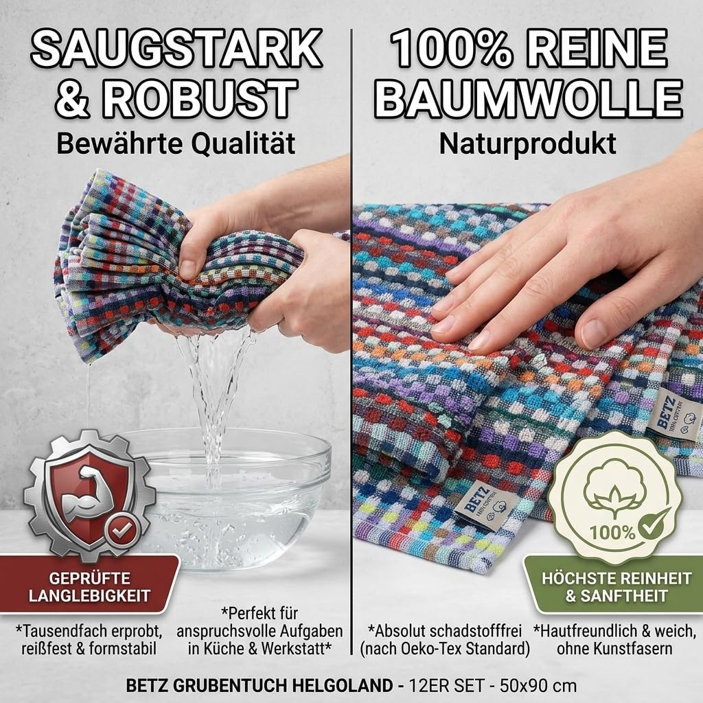 Betz 12er Set Grubentuch Arbeitshandtuch Küchentücher Geschirrtuch Handtuch 100% Baumwolle HELGOLAND