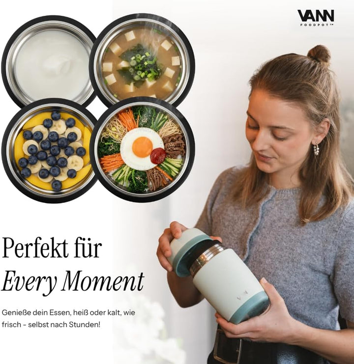 VANN Thermobecher für Essen 450 ml – Thermobehälter [16h kalt, 9h warm] – Recycelte Edelstahl Thermo