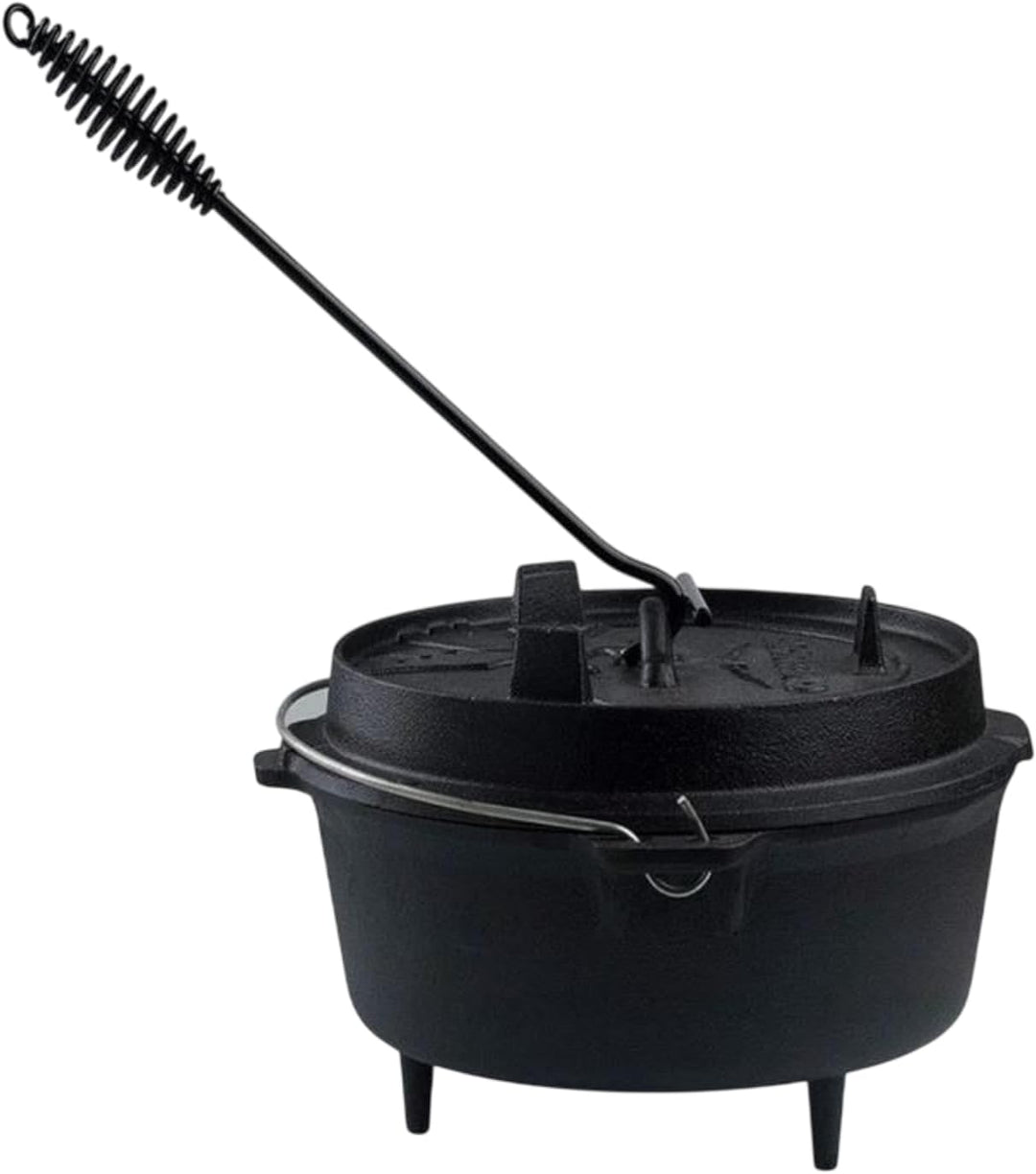 QLS Gusseisen Feuertopf 6 L Dutch Oven mit Deckel für Grill Lagerfeuer | Massives Gusseisen speicher