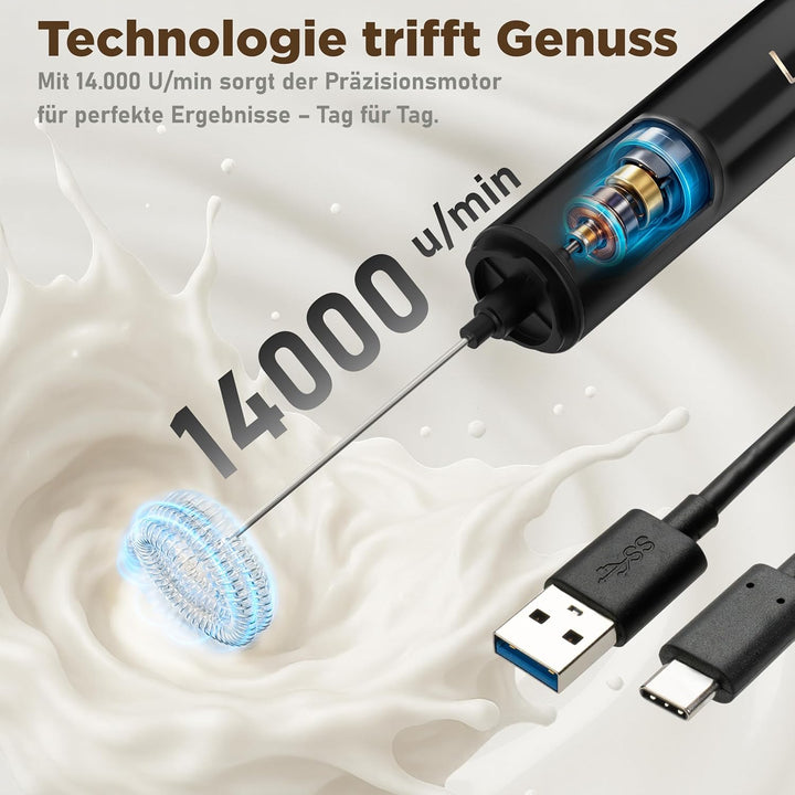 LUNARIA Elektrischer Milchaufschäumer Stab – Akku & USB – Handheld Milchschäumer Quirl Rührstab für