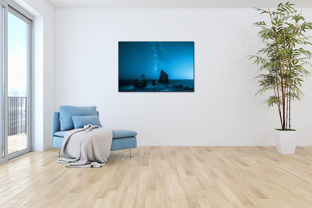 deyoli atemberaubender Sternenhimmel am Meer Format 80x60 Effekt: Monocrome Blau als Leinwandbild, M