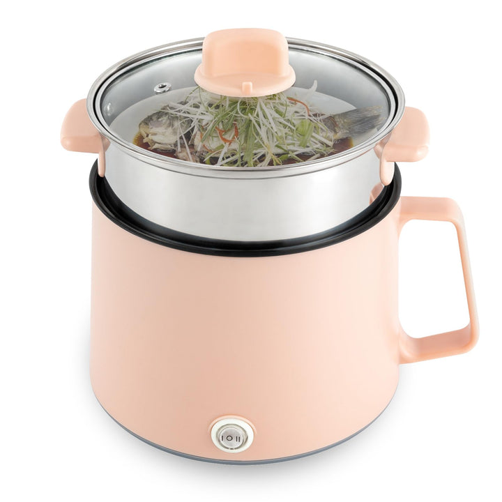 1.7L Elektrischer Hot Pot Mit Dampfgarer, Mehrzweckpfanne Tragbare Mini Antihaft Kochtopf mit Doppel