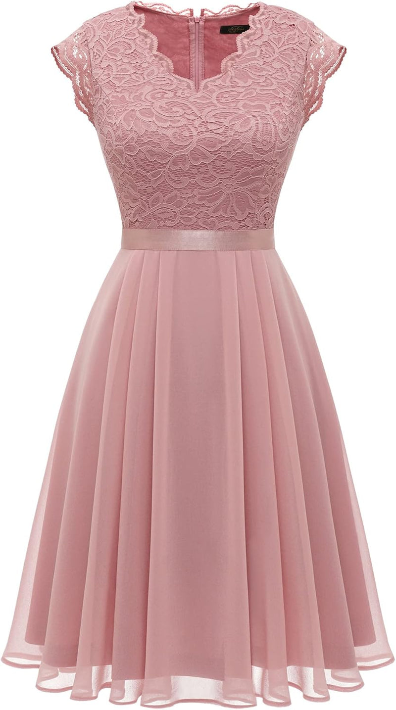 Dressystar Damen Ballkleid Maxi Lang Abendkleider Elegant für Hochzeit Spitzen Cocktailkeid S Kurz-b