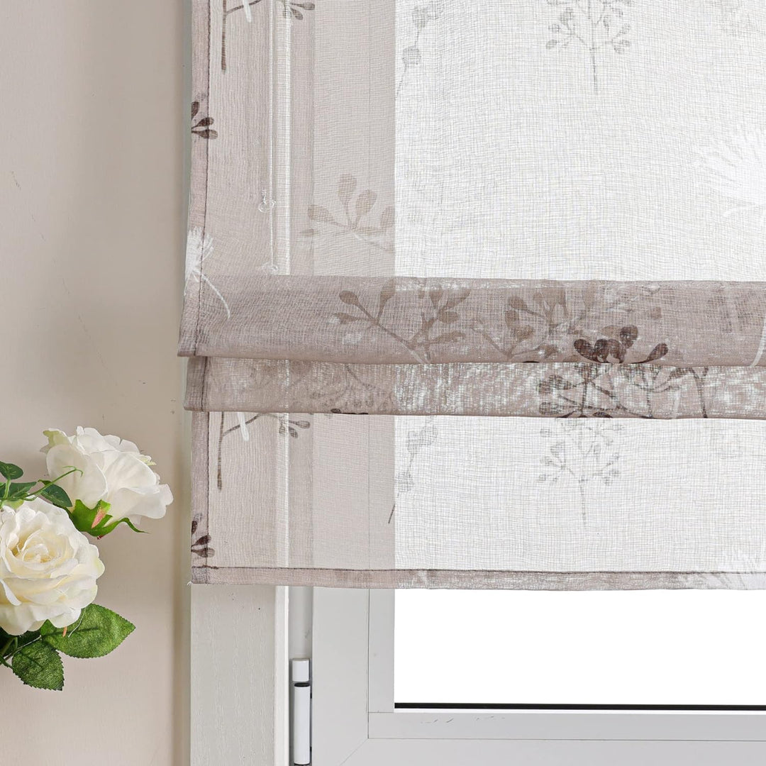 Delien Raffrollo Leinenoptik Transparente Rollos Landhaus Küche Gardine Modern Raffgardine mit Blume
