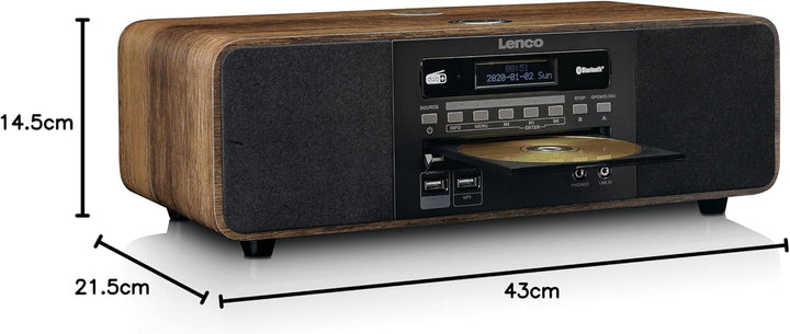 Radio Lenco Dar-051 Dab+ – Kompakt-System – CD / MP3-Player – Bluetooth 5.0 – PLL FM – 2 Stunden Ala