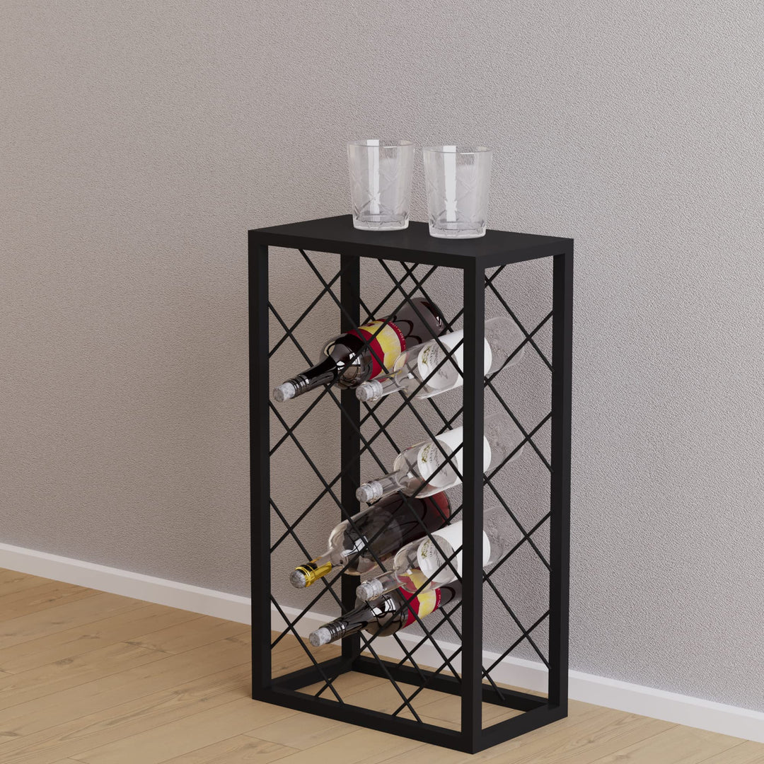 [en.casa] Weinregal Amasia 74x45x22 cm Schwarz Flaschenregal aus Metall Flaschenhalter Getränkeregal