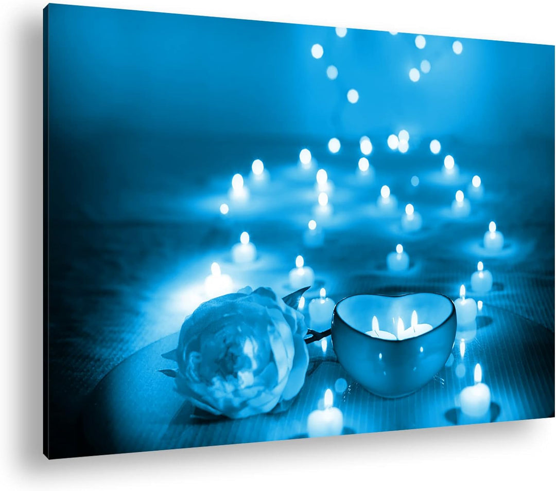 deyoli Romantischer Abend bei Kerzenschein Format: 80x60 Effekt: Monocrome Blau als Leinwandbild, Mo