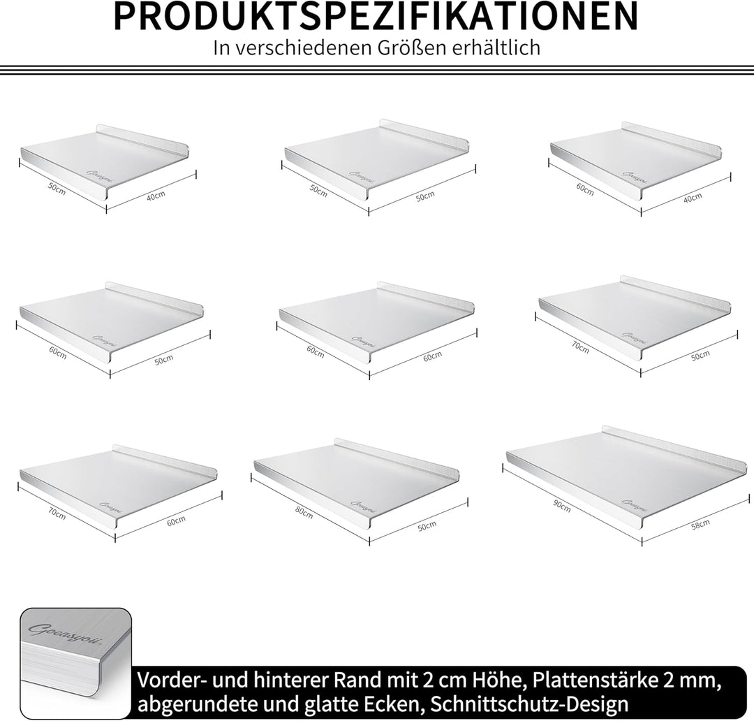 Arbeitsplatte Knetbrett Edelstahl Für Kneten &amp; Backen, Nudelbrett, Backbrett mit Anschlagkante, Anti