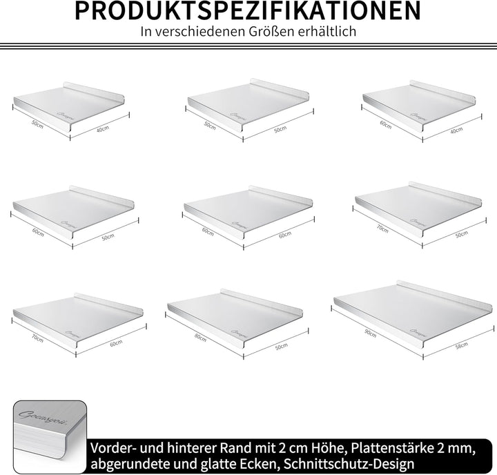 Arbeitsplatte Knetbrett Edelstahl Für Kneten &amp; Backen, Nudelbrett, Backbrett mit Anschlagkante, Anti