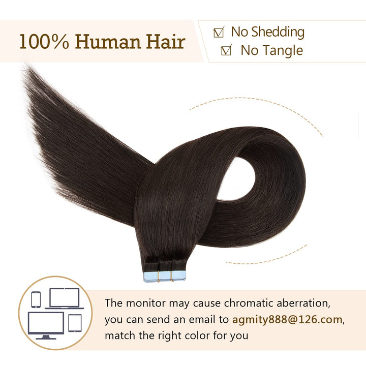 Tape in Extensions Echthaar Natur Schwarz, 12 Zoll 20pcs 40g, Starker Halt Tape Ins, schweissresiste