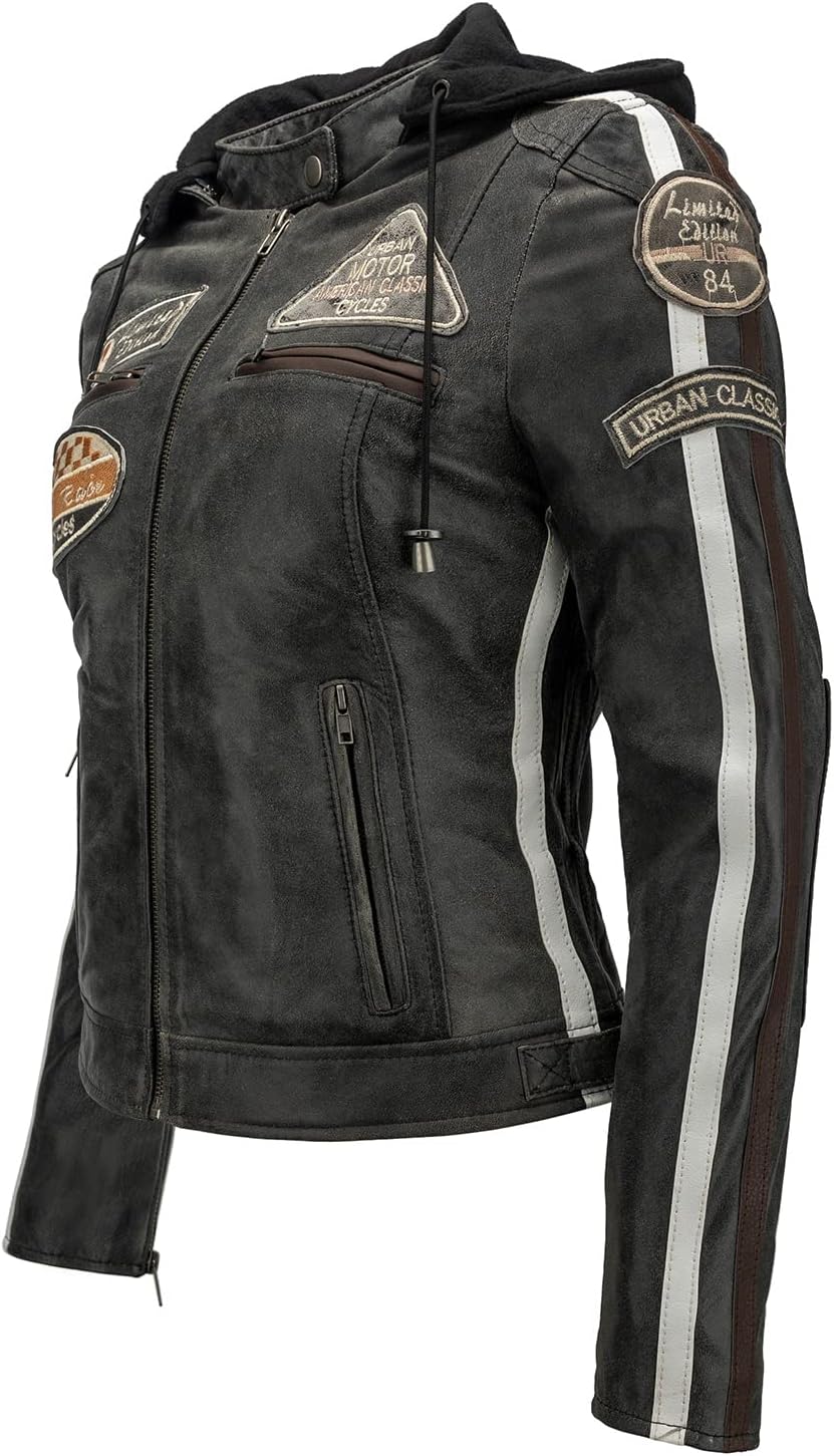 Urban Leather 58 LADIES Motorradjacke mit Schutzpolsterung, Breaker, XL, Dunkelgrau