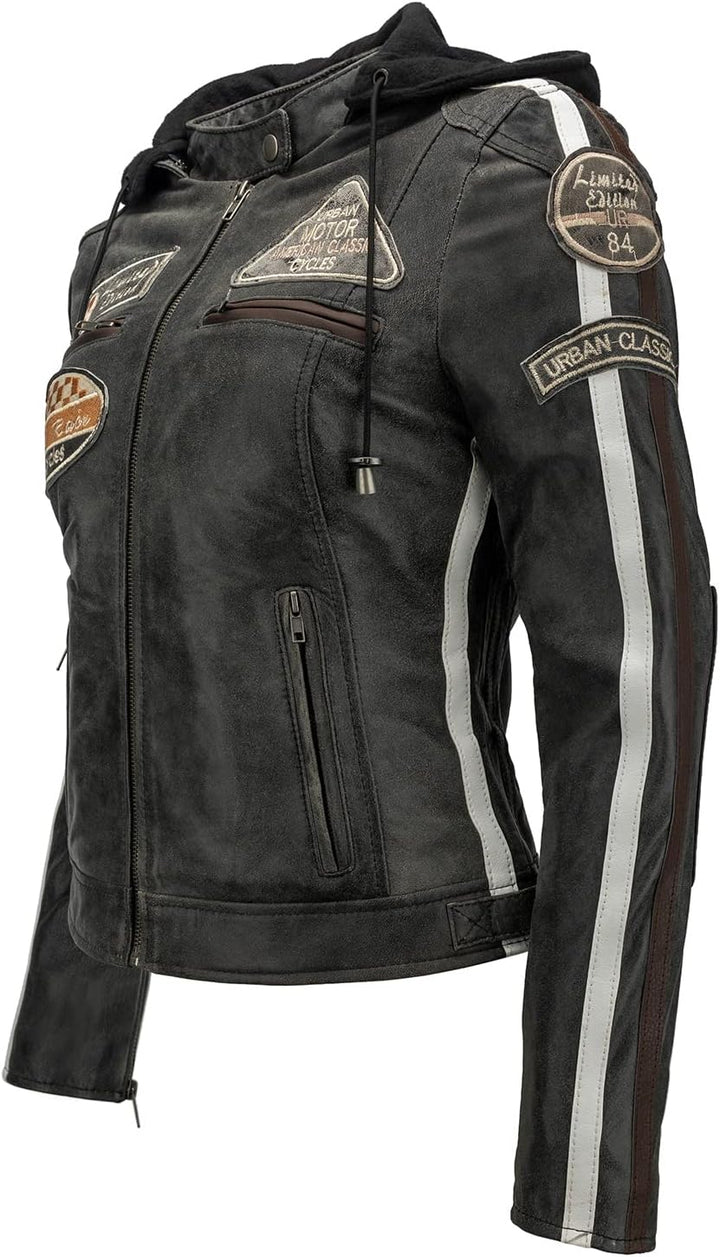 Urban Leather 58 LADIES Motorradjacke mit Schutzpolsterung, Breaker, XL, Dunkelgrau