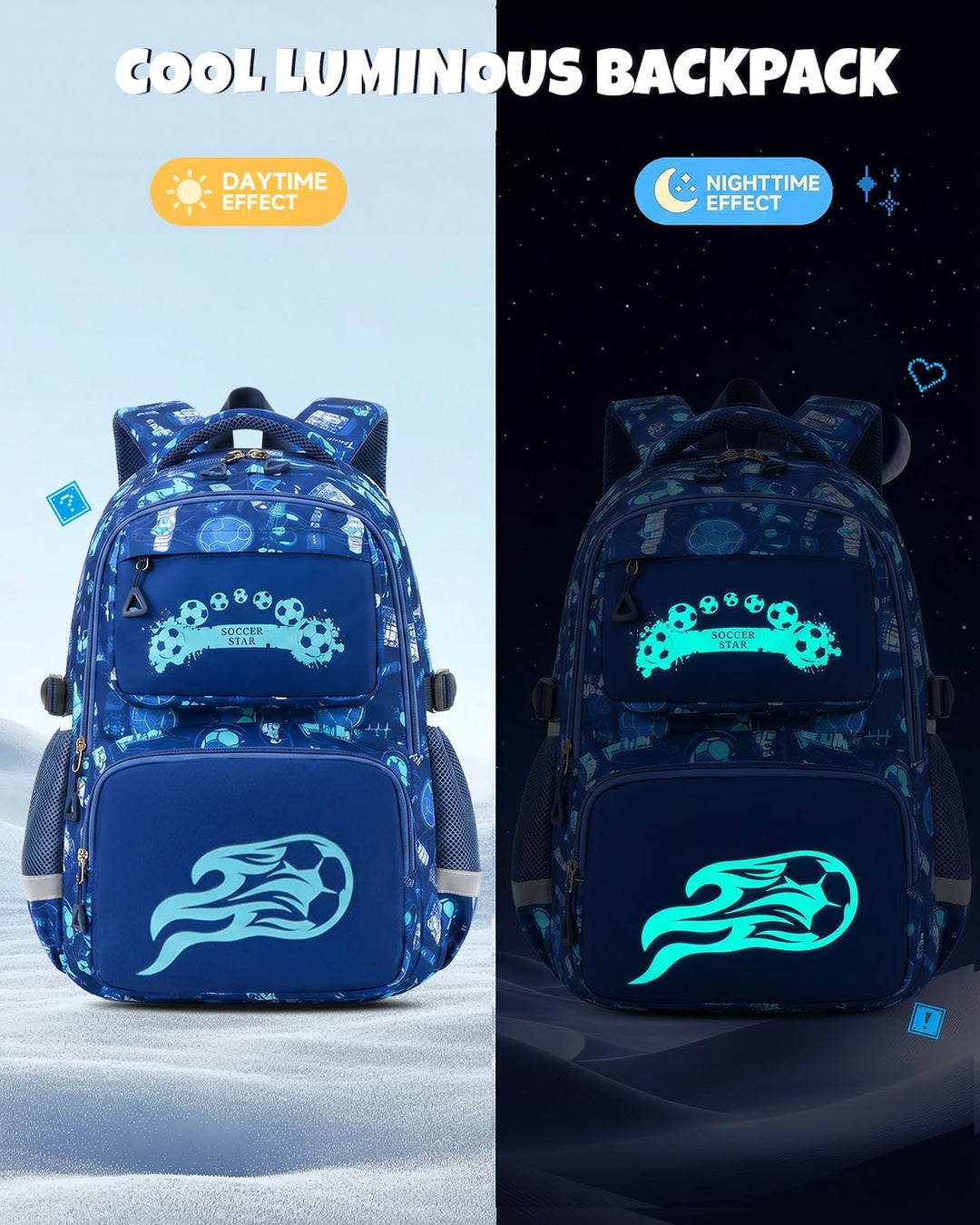 Amythe Schulrucksack Jungen Teenager, Schultasche Kinder mit Reflektoren für 1. bis 4. Klasse, Leuch