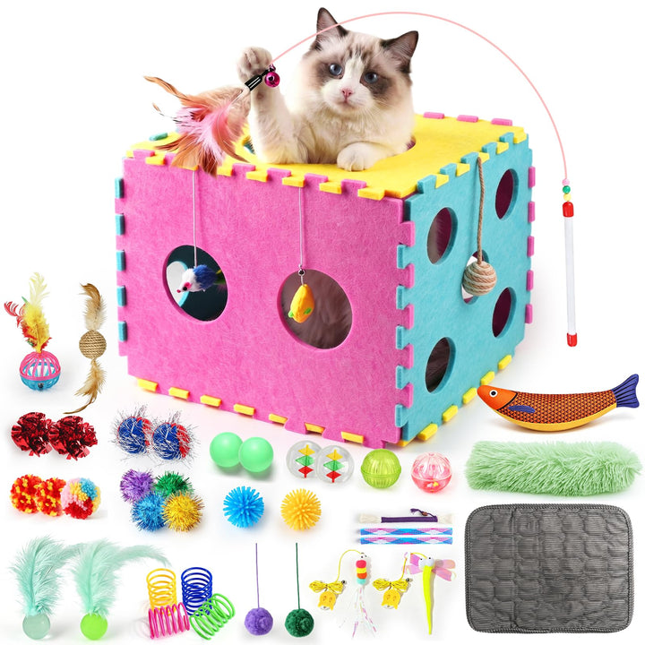 CENOVE 41 Stück interaktives Katzenspielzeug Set für Wohnungskatzen – inklusive weicher Matte, katze