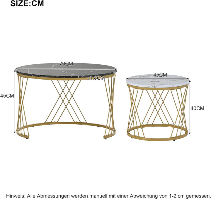 Moderne Rund Couchtisch 2er Set, Beistelltisch-Set, Couchtisch Satz Marmor Furnier Sofa Seite Nest v