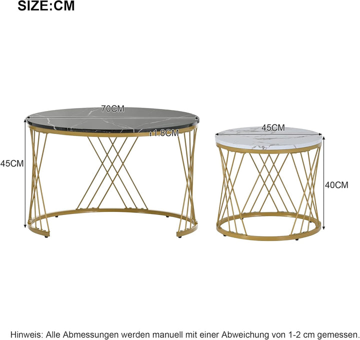 Moderne Rund Couchtisch 2er Set, Beistelltisch-Set, Couchtisch Satz Marmor Furnier Sofa Seite Nest v
