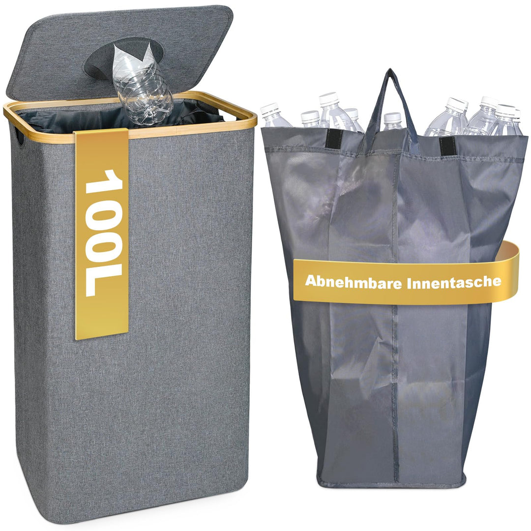 100L Pfandflaschen Sammelbehälter [INKL. TRAGETASCHE], Flaschensammler Leergut, PET Flaschen Pfandbe