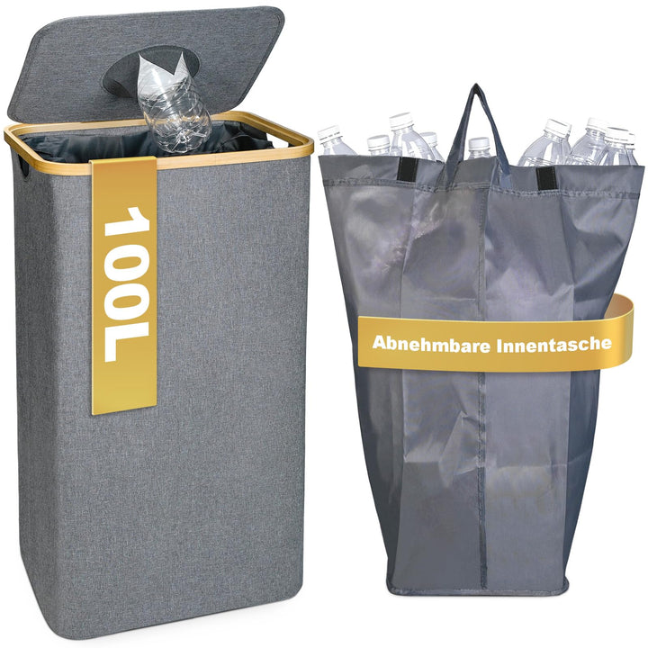 100L Pfandflaschen Sammelbehälter [INKL. TRAGETASCHE], Flaschensammler Leergut, PET Flaschen Pfandbe