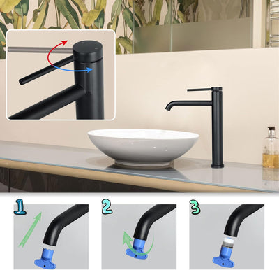 PHASAT Wasserhahn Bad,wasserhahn aufsatzwaschbecken,Hoch Aufsatzwaschbecken Armatur, Mischbatterie E