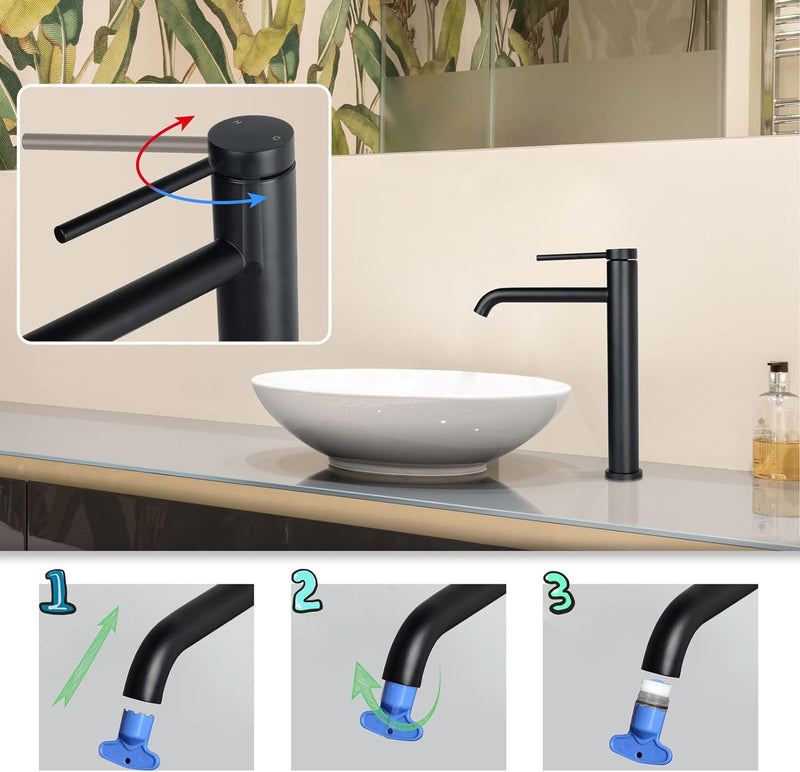 PHASAT Wasserhahn Bad,wasserhahn aufsatzwaschbecken,Hoch Aufsatzwaschbecken Armatur, Mischbatterie E