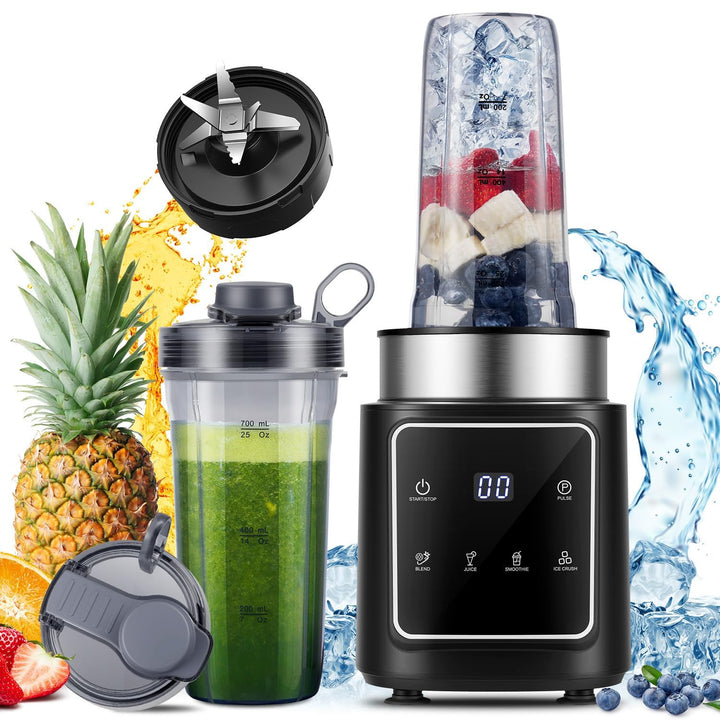 TWOMEOW Standmixer, 1500 W, Eisknackmesser 6-Klingen FüR Mixer, Smoothie Maker Mit 4 Programme + Pul