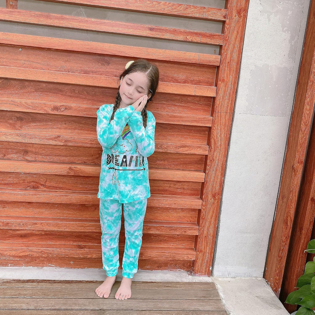 LOLPIP Mädchen Pyjamas 100% Baumwolle Schlafanzug für Kinder Schlafkleidung Langarm 4 Stück Set 1-12